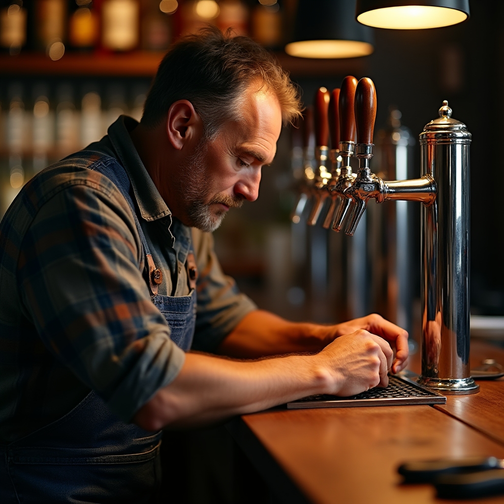 Instalación de grifos y equipamiento de barra en un taproom artesanal