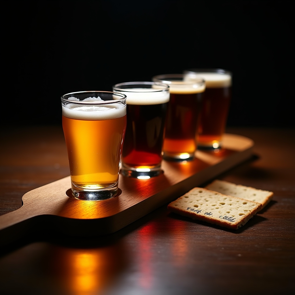 Flight de cervezas artesanales preparado para maridaje